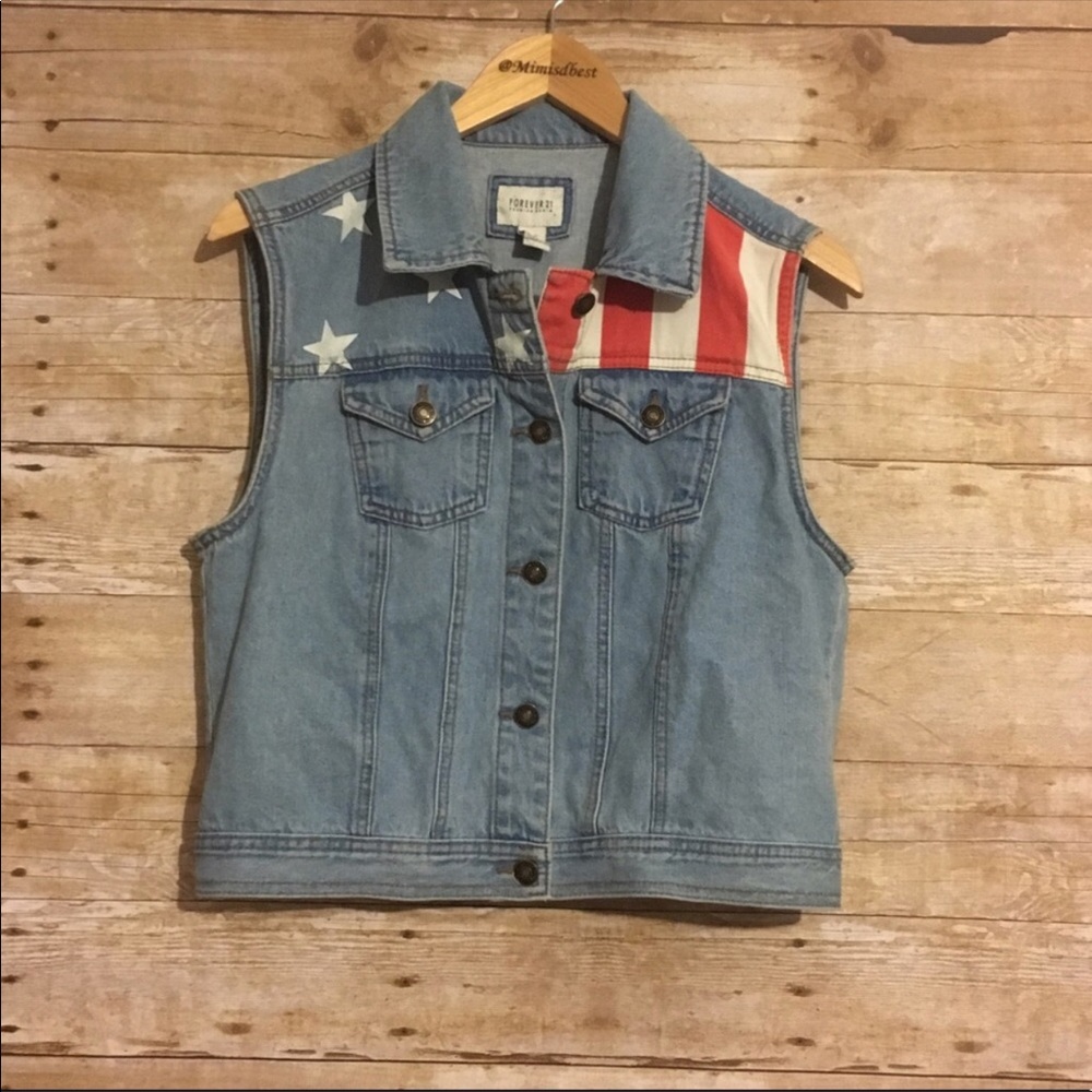 **3 for $15** Forever 21 Americana Flag Denim Vest